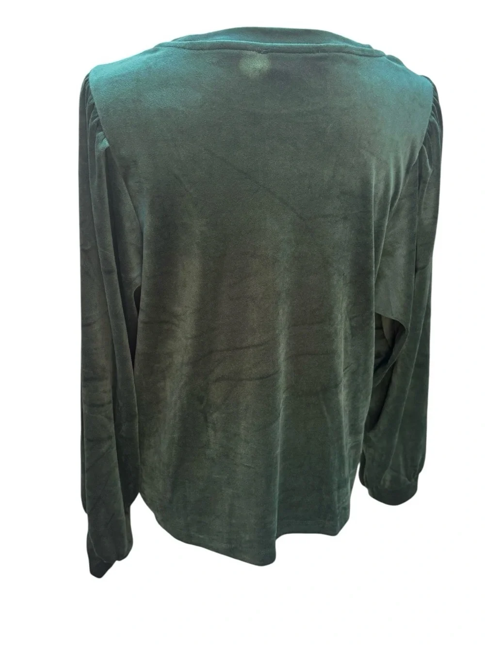 LOFT Green Velour Puff Sleeve Blouse Dark Emerald Holiday Velvet L Whimsygoth